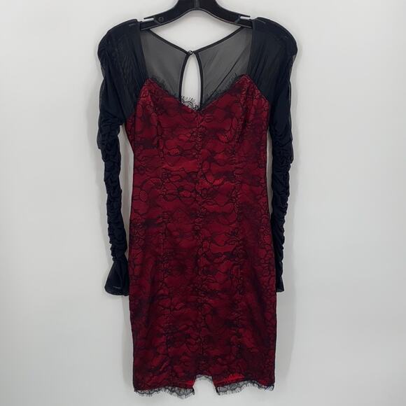 Bebe Red Black Lace Overlay Bodycon Dress Size XS - Picture 1 of 16